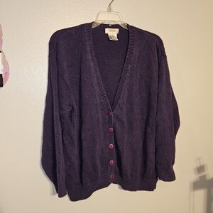 Vintage Talbots Thick Plum Polka Dot Cardigan Sweater Plus Size 22/24 Purple